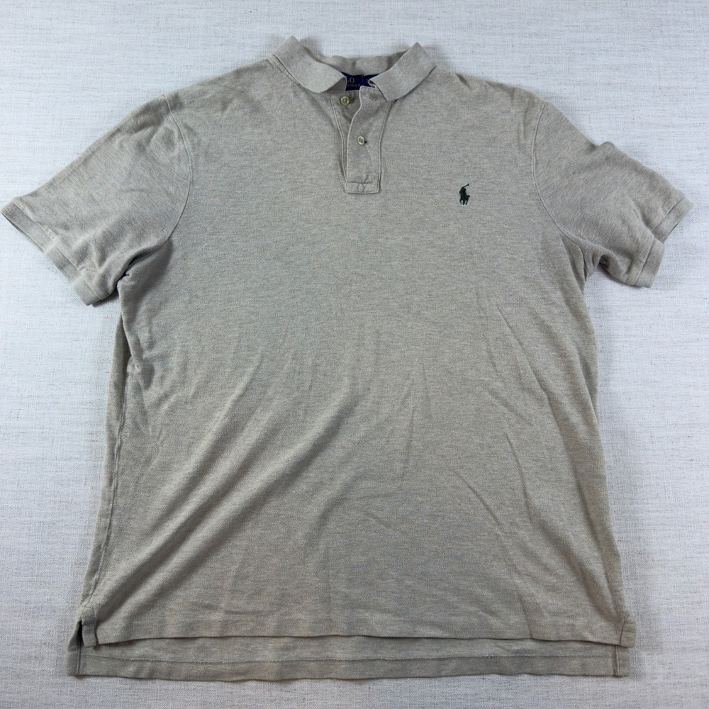 Polo Ralph Lauren Mens Large Tan Heather Classic Fit Short Sleeve Pique Polo